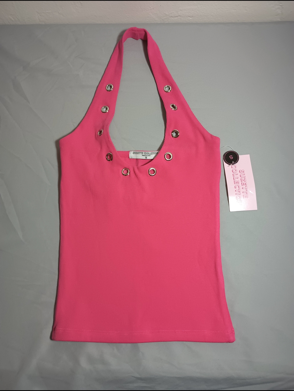 Suzette Collection Hot Pink Ribbed Halter Top